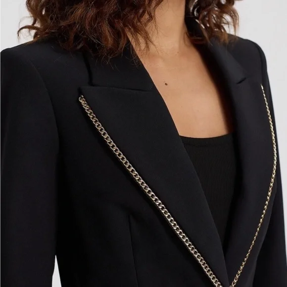 NWT Express Black Blazer with Gold Chain Trim Detail - Picture 2 of 9